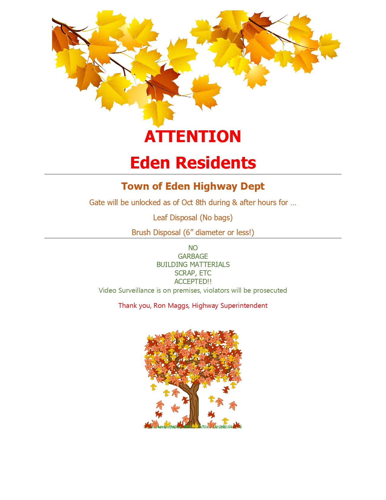 Brush Drop off at the Eden Highway Dept. Town of Eden, New York