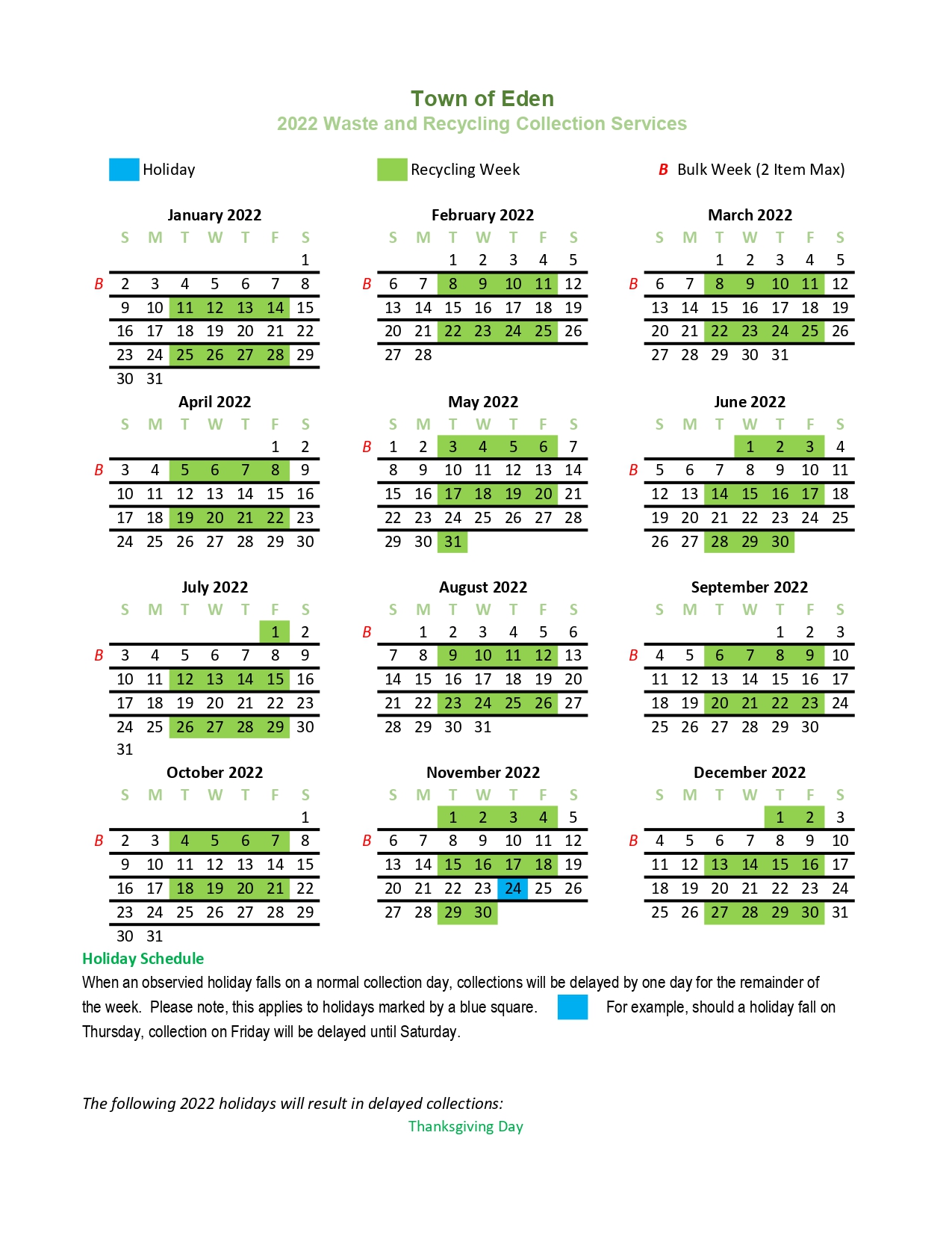 2022 Erie Christmas Garbage Pickup Schedule Garbage Management | Town Of Eden, New York